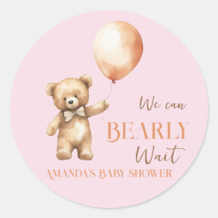 Sticker Rond Boho Nous Pouvons Beary Attendre Pink Bear Girl Ba