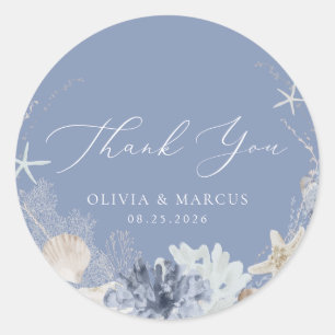 Sticker Rond Boho Ocean Beach Mariage bleu Merci Favoriser