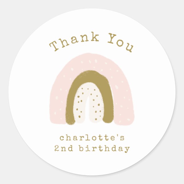 Sticker Rond Boho or rose mignet Arc-en-ciel Merci d'anniversai (Devant)