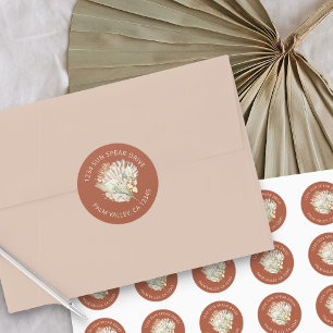 Sticker Rond Boho Palm séché Foliage Terracotta Adresse de reto