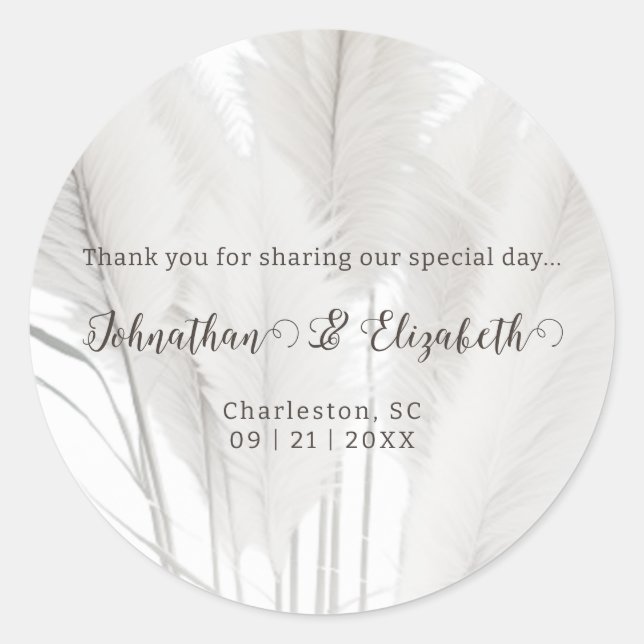 Sticker Rond Boho Pampas Grass Wedding Favoriser (Devant)