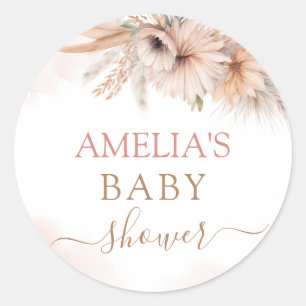 Sticker Rond Boho Pampas Herbe Floral Désert Baby shower fille