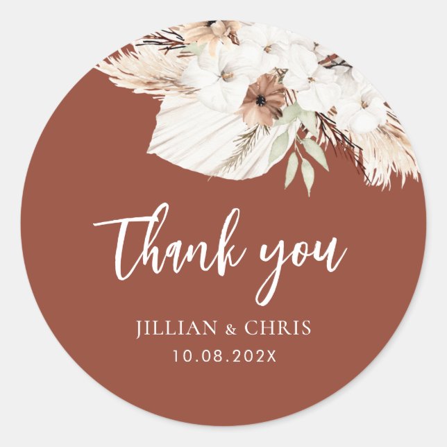 Sticker Rond boho pampas terracotta floral mariage classique ro (Devant)