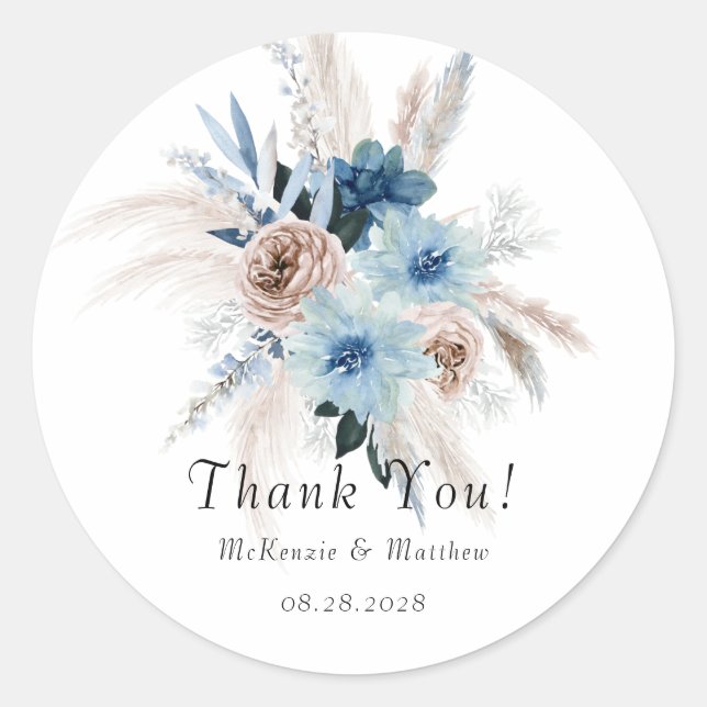 Sticker Rond Boho Pink et Navy Peony Bouquet Mariage (Devant)