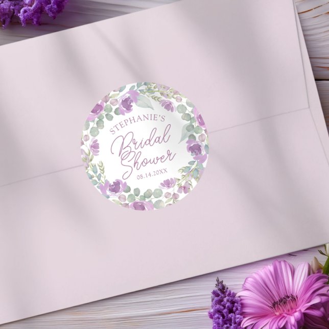 Sticker Rond Boho Pink Floral Wreath Bridal Shower (Créateur téléchargé)