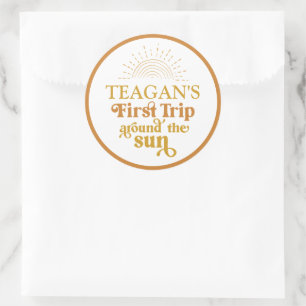 Sticker Rond Boho Premier Voyage Autour Du Soleil Premier Anniv