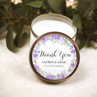 Sticker Rond Boho Purple Floral Merci Mariage Faveur