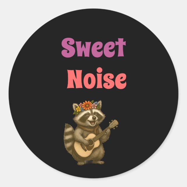 Sticker Rond Boho Raccoon Musique Lover Doux Bruit Floral (Devant)