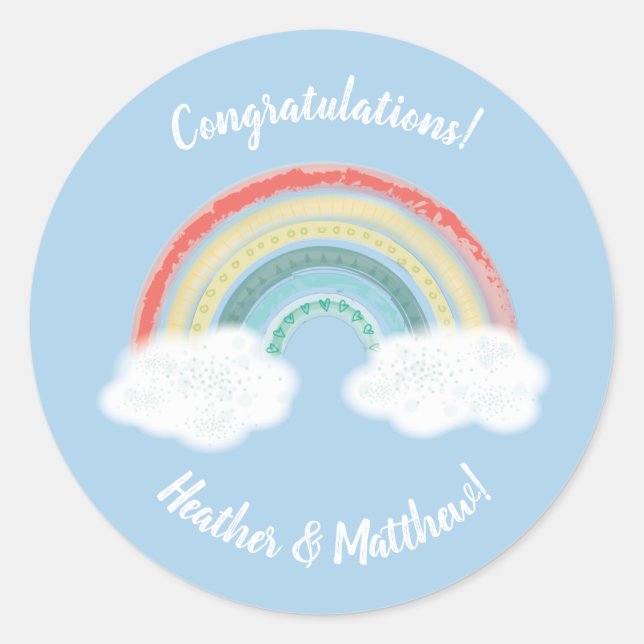 Sticker Rond Boho Rainbow Baby shower Blue Boy (Devant)