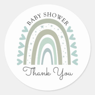 Sticker Rond Boho Rainbow Blue Boy Baby shower Merci