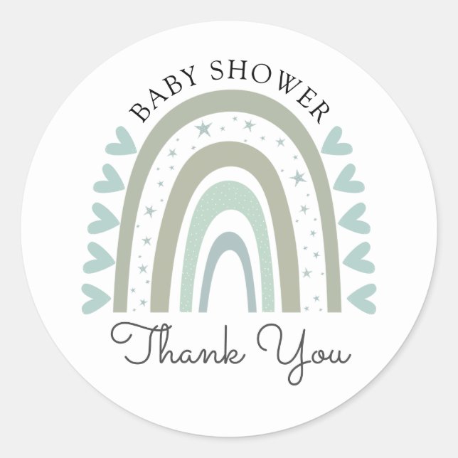 Sticker Rond Boho Rainbow Blue Boy Baby shower Merci (Devant)