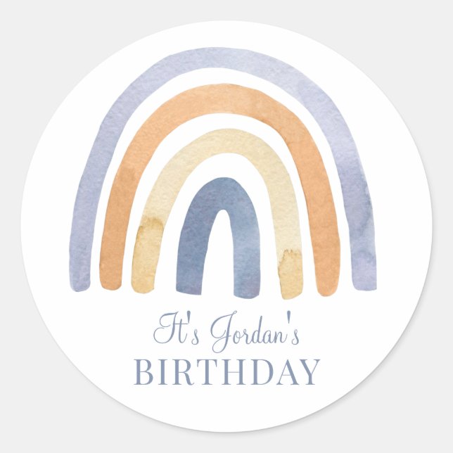 Sticker Rond Boho Rainbow Blue Invitation de fête d'anniversair (Devant)