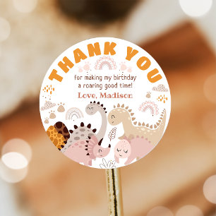 Sticker Rond Boho Rainbow Dinosaur fête d'anniversaire Merci