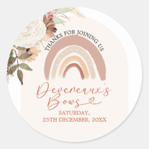 Sticker Rond Boho Rainbow Floral Devereaux's Bows Baby shower