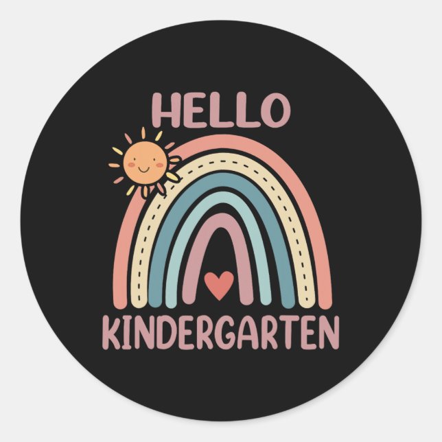 Sticker Rond Boho Rainbow Heart For Teachers Women Hello Kinder (Devant)