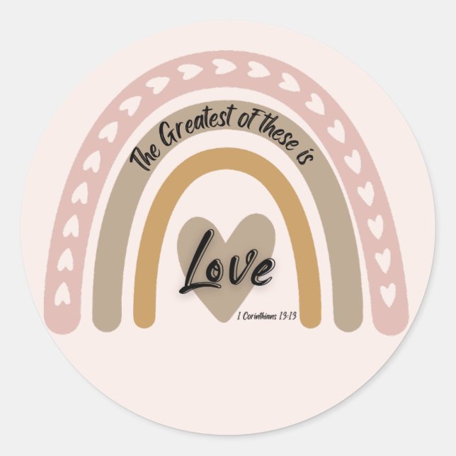 Sticker Rond Boho Rainbow Heart Love Bible Verse (Devant)