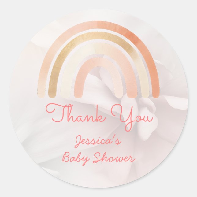 Sticker Rond Boho Rainbow Terracotta Baby shower personnalisé (Devant)