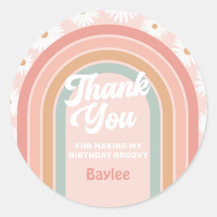 Sticker Rond Boho Retro Rainbow Daisy fête d'anniversaire