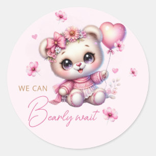 Sticker Rond Boho rose floral Teddy ours Baby shower fille