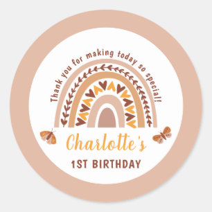 Sticker Rond Boho rose moderne arc-en-ciel 1er anniversaire Mer