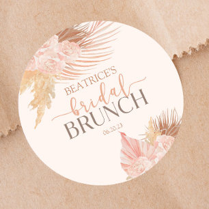 Sticker Rond Boho Rose Pâle Floral Fleurs Mariage Dégustation P