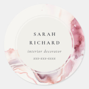 Sticker Rond Boho Rose Pâle Rouge Aquarelle Abstraite Agate