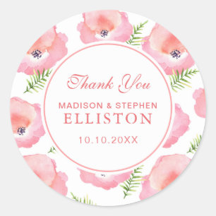 Sticker Rond Boho Rose Rose Floral Aquarelle   MERCI