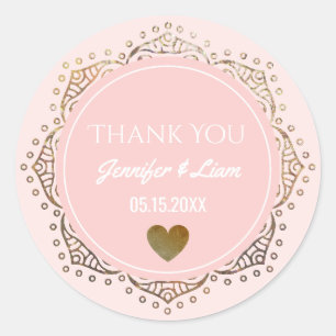Sticker Rond Boho rose vif Mariage Coeur Merci Favoriser