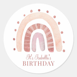 Sticker Rond Boho Rosy Pink Brown Arc-en-ciel fête d'anniversai