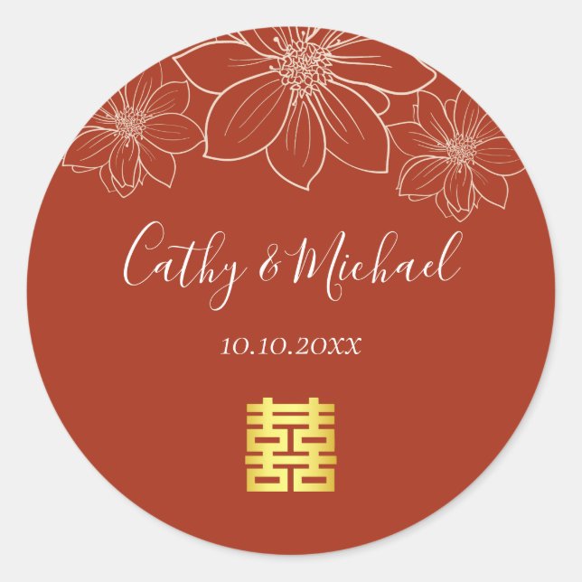Sticker Rond Boho rouge moderne floral mariage chinois (Devant)
