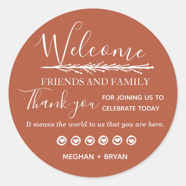 Sticker Rond Boho Rust Terracotta Mariage Merci (Devant)
