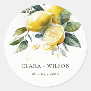 Sticker Rond Boho Rustique Aquarelle Jaune Citron Jaune Mariage