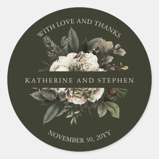 Sticker Rond Boho Rustique Dusty rose Mariage Floral Merci C (Devant)