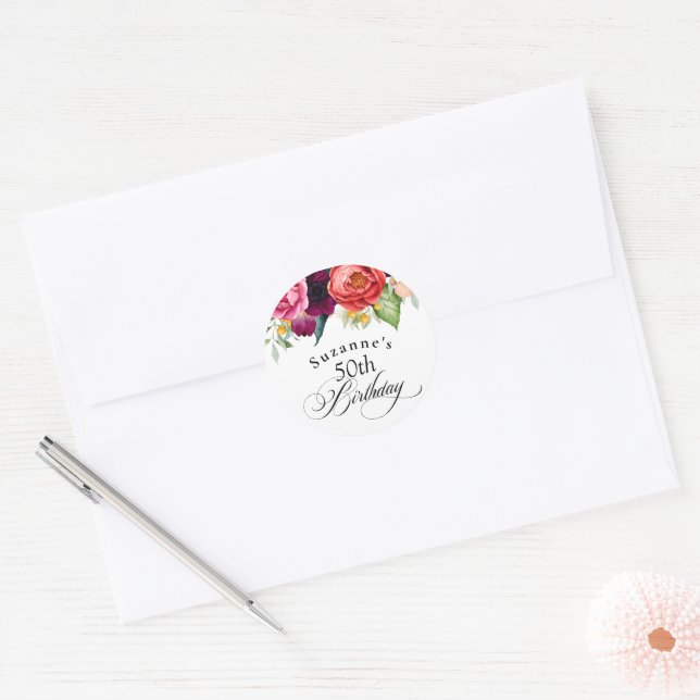 Sticker Rond Boho Rustique Fête d'anniversaire de 50 ans Floral (Enveloppe)