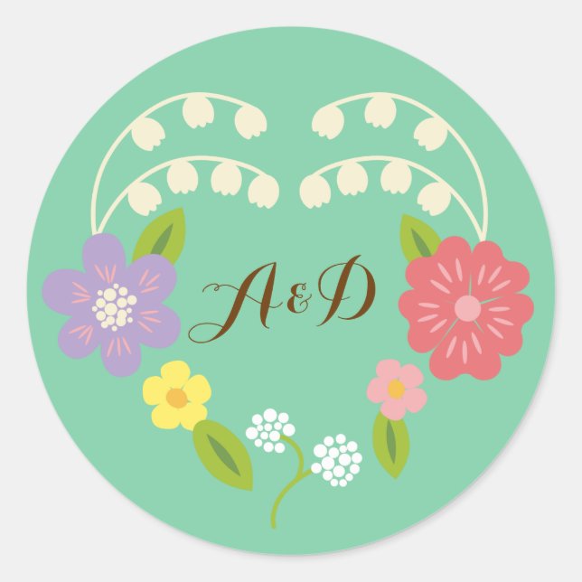 Sticker Rond Boho Rustique Floral Wreath (Devant)