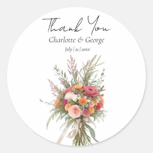 Sticker Rond Boho Rustique Mariage Bouquet Fleur Mariage Faveur (Devant)