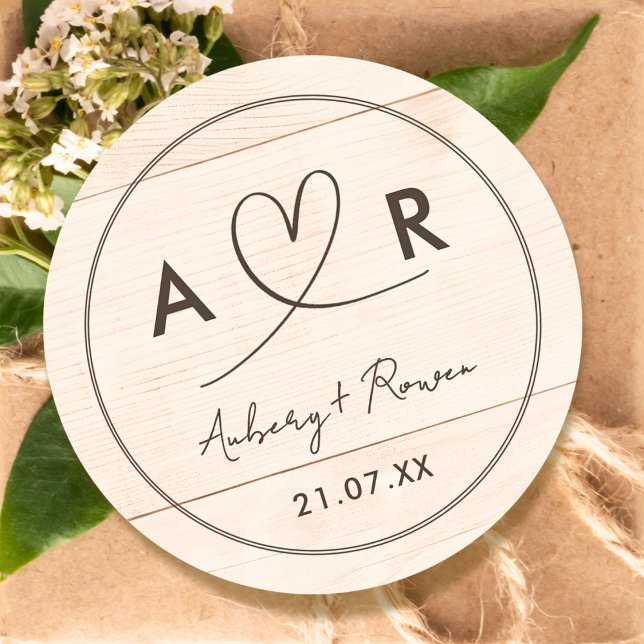 Sticker Rond Boho rustique Neutre Boho Bois look jolie Script C (Créateur téléchargé)