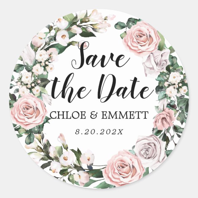 Sticker Rond Boho Rustique rose mariage floral Enregistrer la d (Devant)
