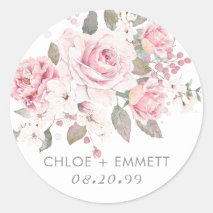 Sticker Rond Boho Rustique Rose rose rose rose Mariage Floral