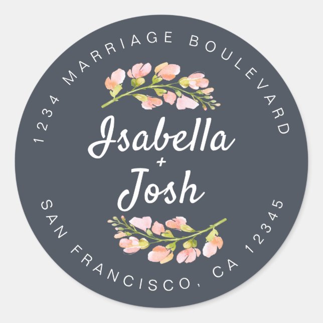 Sticker Rond Boho Script rose Floral Mariage Adresse de retour (Devant)
