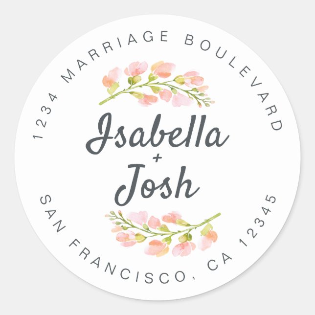Sticker Rond Boho Script rose Floral Mariage Adresse de retour (Devant)