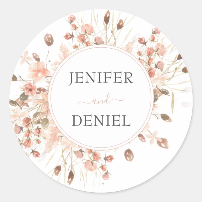 Sticker Rond Boho séché aquarelle Mariage floral (Devant)