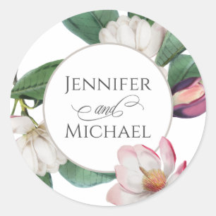 Sticker Rond Boho Stylish Magnolia Floral Mariée et Salle