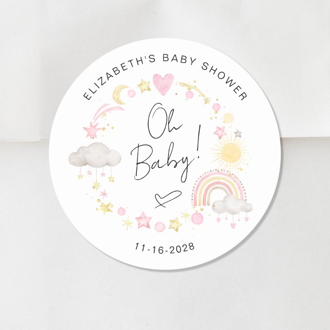 Sticker Rond Boho Sun Rainbow Oh Baby Girl Douche (Créateur téléchargé)