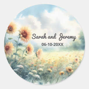 Sticker Rond Boho Sunflower Watercolor Mariage campagnard rusti