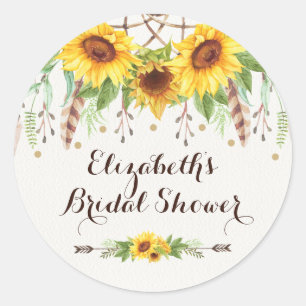 Sticker Rond Boho Sunflowers Rustic Fête des mariées Party Fave