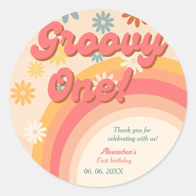 Sticker Rond Boho sunshine retro super Premier anniversaire (Devant)
