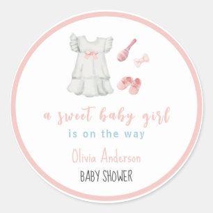 Sticker Rond Boho Sweet Rose Girl Baby shower en tenue