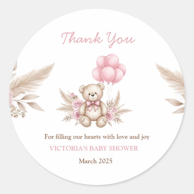 Sticker Rond Boho Teddy Bear Baby Shower Favor Classic Round St (Devant)