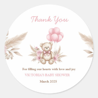 Sticker Rond Boho Teddy Bear Baby Shower Favour Classique Autoc